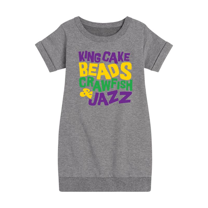 فستان من الصوف بأكمام قصيرة ورسومات جرافيكية من King Cake Beads Crawfish Jazz للبنات - رسالة فورية