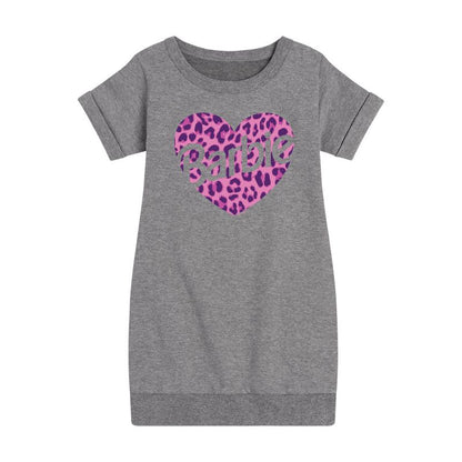 Girls' - Barbie - Leopard Heart Graphic Short Sleeve Fleece Dress