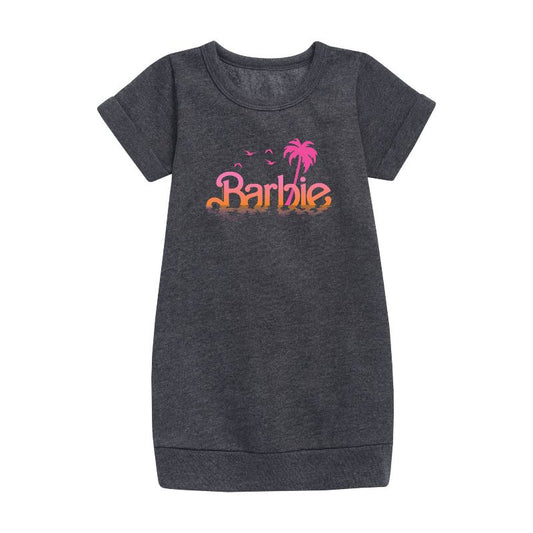Girls' - Barbie - Sunset and Palm Trees Graphic Short Sleeve Fleece Dress