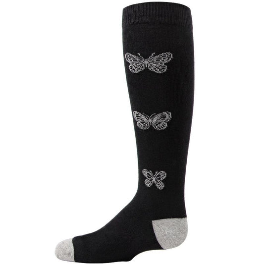 Memoi Girls' Glitter Butterfly Cotton Knee High Socks