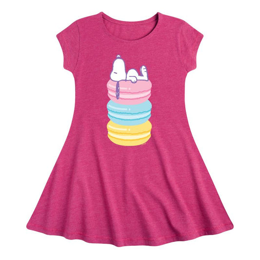 Girls' - Peanuts - Snoopy Stacked Macarons Fit & Flair Cap Sleeve Dress
