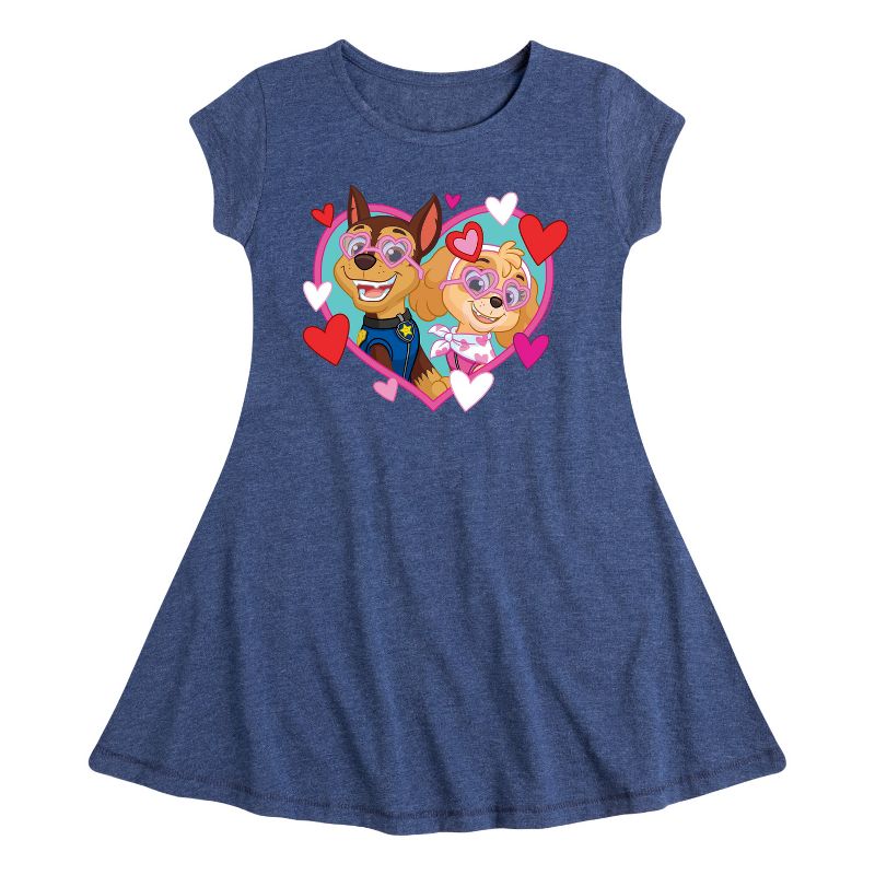 Girls' - Paw Patrol - Chase Sky Hearts Fit & Flair Cap Sleeve Dress