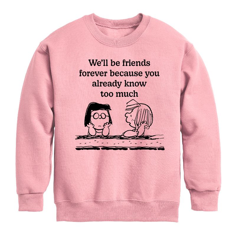 Boys' - Peanuts - Friends Forever Marcie And Patty Graphic Long Sleeve Fleece Sweatshirt