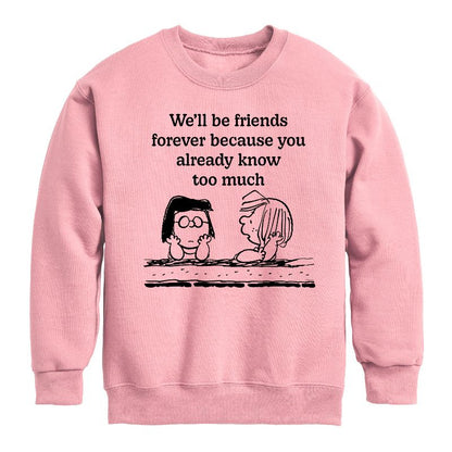 Boys' - Peanuts - Friends Forever Marcie And Patty Graphic Long Sleeve Fleece Sweatshirt