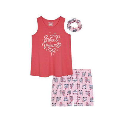Sleep On It Girls 2-Piece Sleeveless Tank-Top Jersey Pajama Shorts Set with Matching Hair Scrunchie