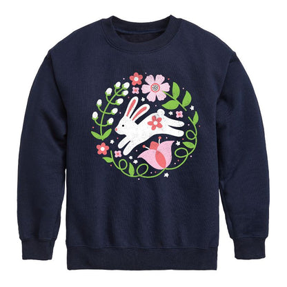 Boys' - Instant Message - Scandinavian Bunny With Flowers Graphic Long Sleeve Fleece Sweatshirt