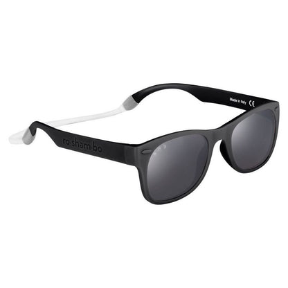 Roshambo Bend-in-Half Flexible Kids Sunglasses | Made in Italy | Polarized UV400 Lens | Carrying Sleeve, Silicone Strap & Ear Locks Included!
