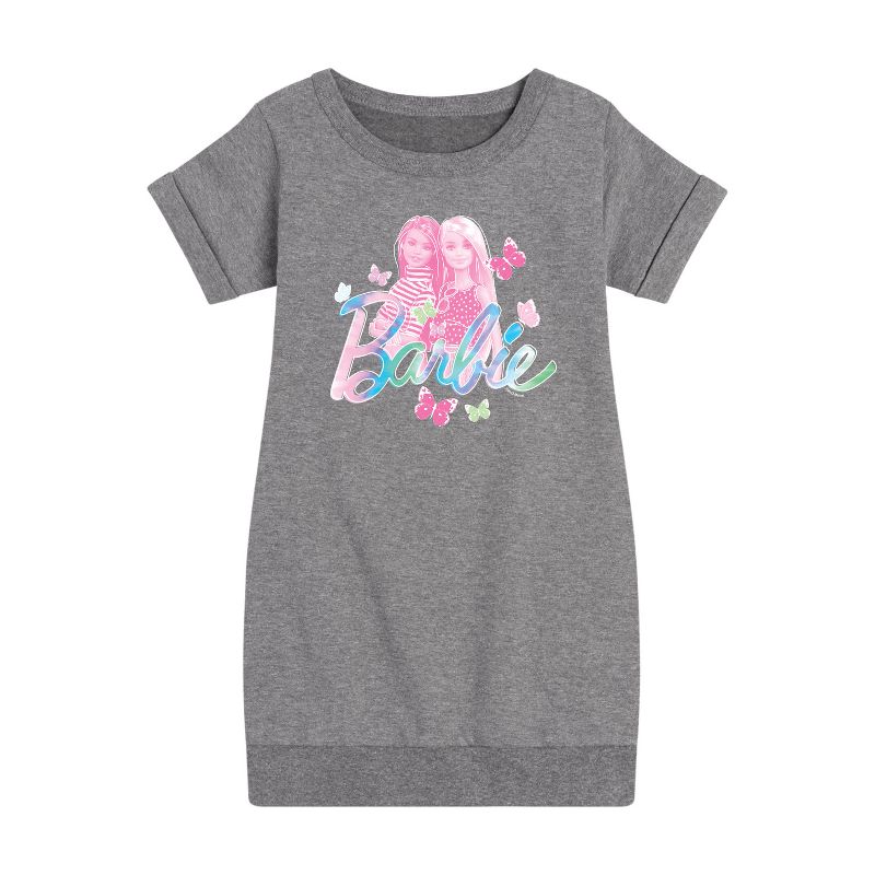 Girls' - Barbie - Tie Dye and Butterflies Flutter Around Barbie Graphic Short Sleeve Fleece Dress