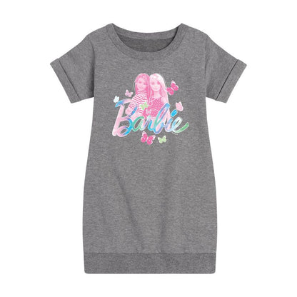 Girls' - Barbie - Tie Dye and Butterflies Flutter Around Barbie Graphic Short Sleeve Fleece Dress