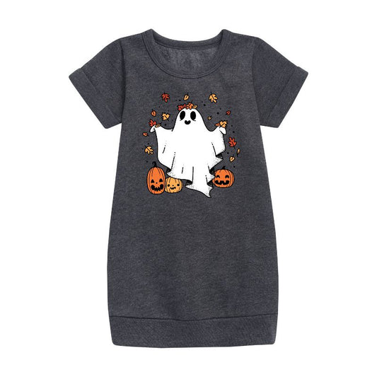 Girls' - Instant Message - Fall Graphic Short Sleeve Fleece Dress
