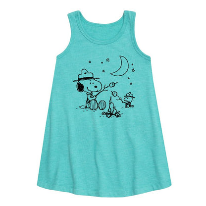 Girls' - Peanuts - Snoopy Camping Graphic Sleeveless Aline Dress