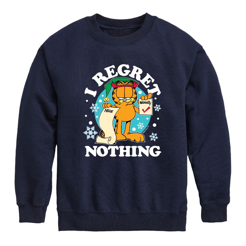 Boys' - Garfield - I Regret Nothing Graphic Long Sleeve Fleece Sweatshirt