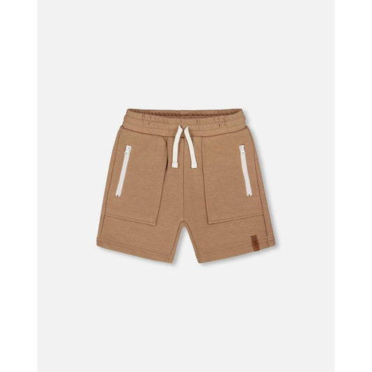 Deux par Deux Boy French Terry Zip Pocket Shorts Beige