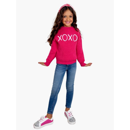"XOXO" Embroidered Chunky Knit Sweater Mia Belle Girls