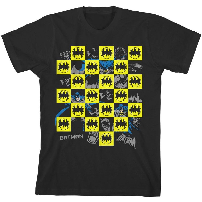 تي شيرت شبابي أسود بأكمام قصيرة ورقبة دائرية بنمط إشارة باتمان