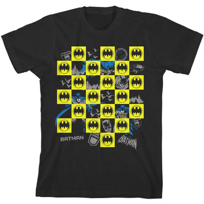 تي شيرت شبابي أسود بأكمام قصيرة ورقبة دائرية بنمط إشارة باتمان