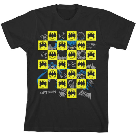 تي شيرت شبابي أسود بأكمام قصيرة ورقبة دائرية بنمط إشارة باتمان