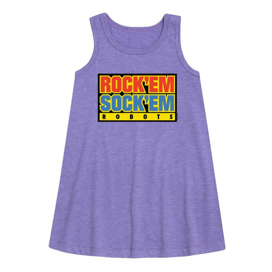 Girls' - Rock 'Em Sock 'Em Robots - Rock 'Em Sock 'Em Logo Graphic Sleeveless Aline Dress