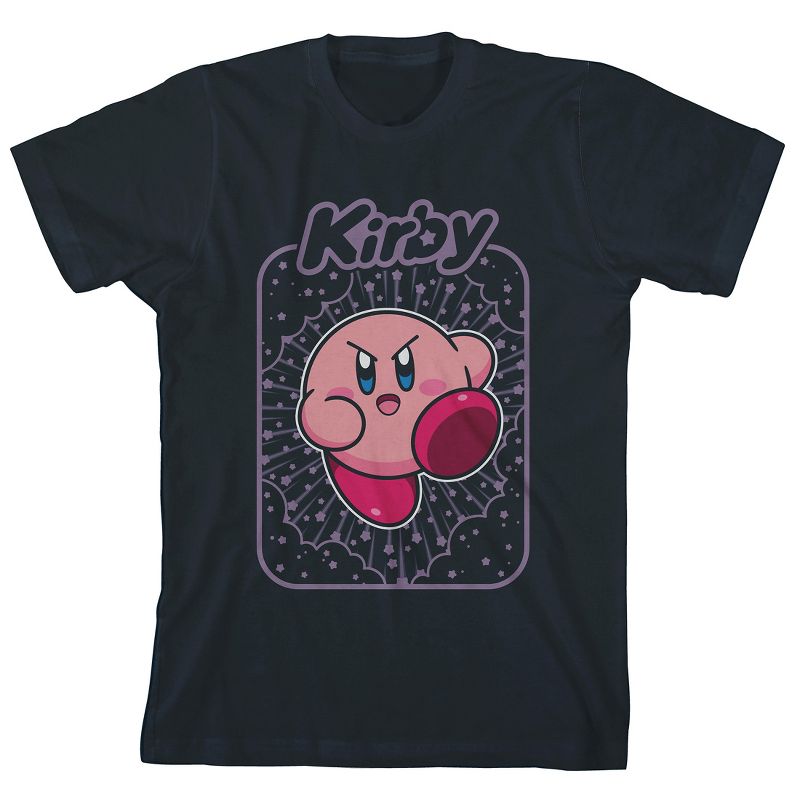 Kirby Star Background Crew Neck Short Sleeve Boy's Black T-shirt