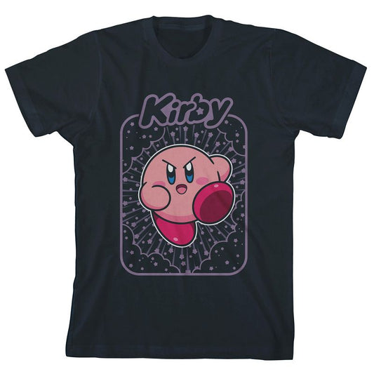 Kirby Star Background Crew Neck Short Sleeve Boy's Black T-shirt