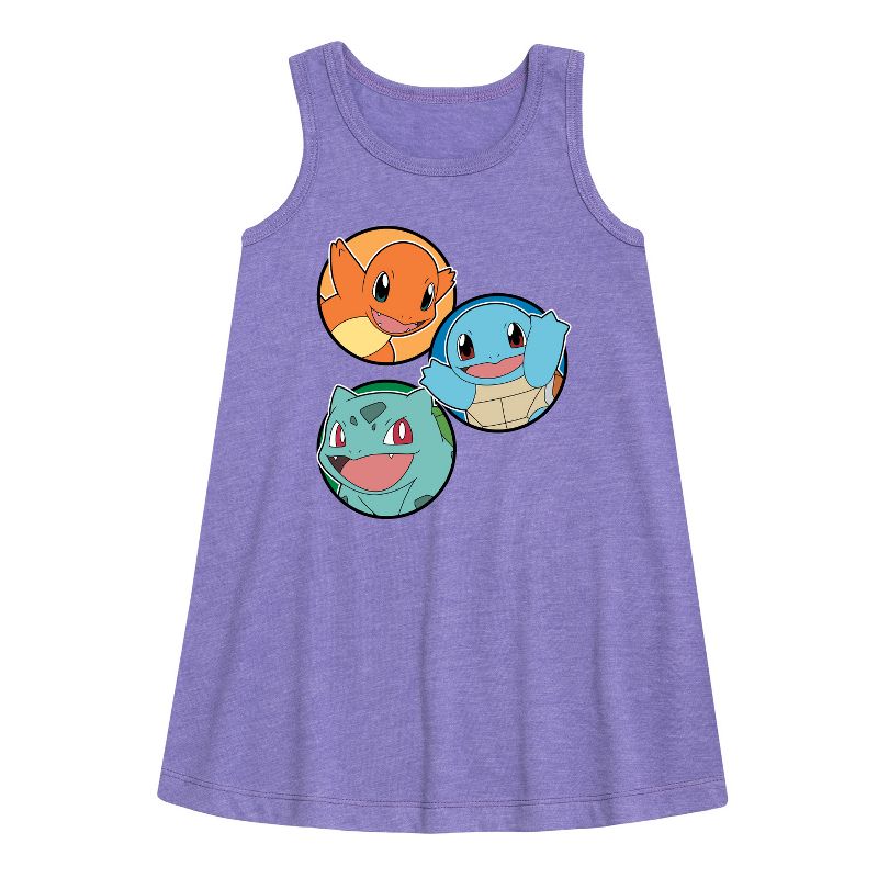 Girls' - Pokémon - Squirtle, Bulbasaur, & Charmander Group Graphic Sleeveless Aline Dress