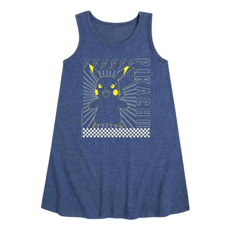 Girls' - Pokémon - Pikachu Checkered Graphic Sleeveless Aline Dress