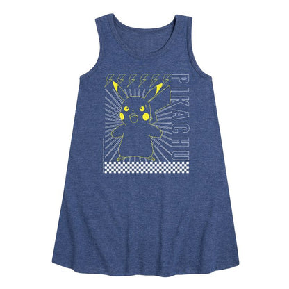 Girls' - Pokémon - Pikachu Checkered Graphic Sleeveless Aline Dress