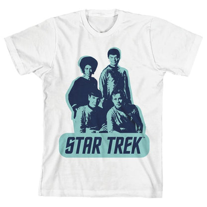 تي شيرت أبيض للأولاد بشعار فريق عمل مسلسل Star Trek الأصلي
