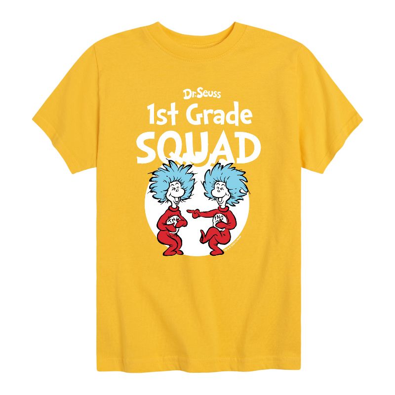 تي شيرت جرافيكي بأكمام قصيرة للأولاد من سلسلة دكتور سوس - الشيء 1 الشيء 2 الصف الأول