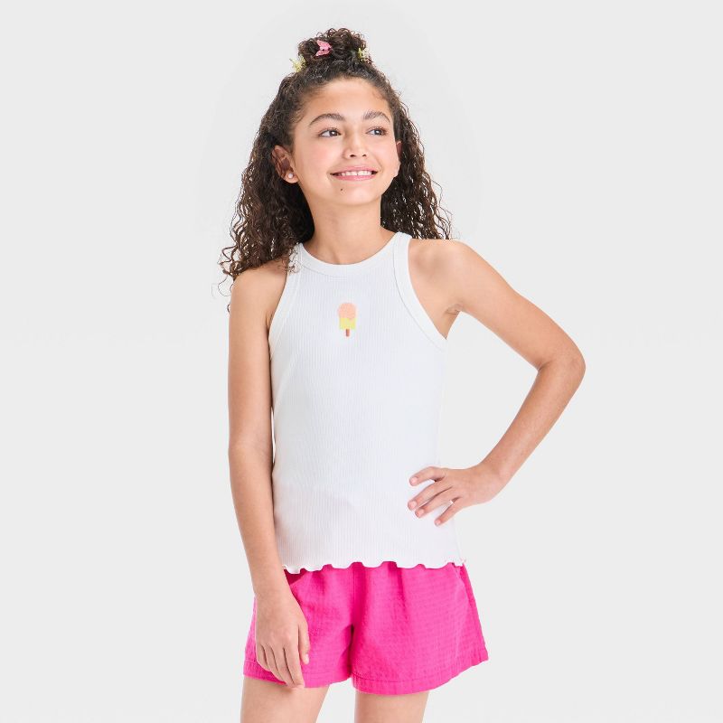 Girls' Ribbed Embroidered Tank Top - Cat & Jack™