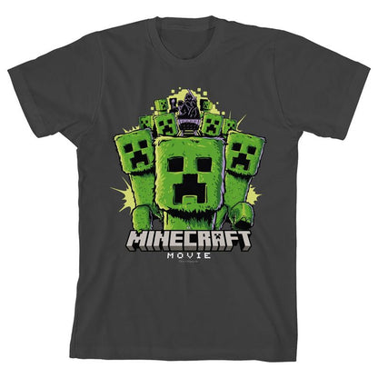 Minecraft Creepers Rails Youth Charcoal Crew Neck Short Sleeve Shirt