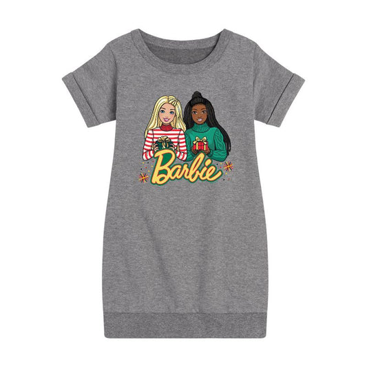 Girls' - Barbie - Winter Holidays Graphic Short Sleeve Fleece Dress