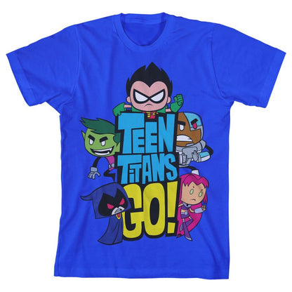 Teen Titans Go Characters And Logo Boy's Royal Blue T-shirt
