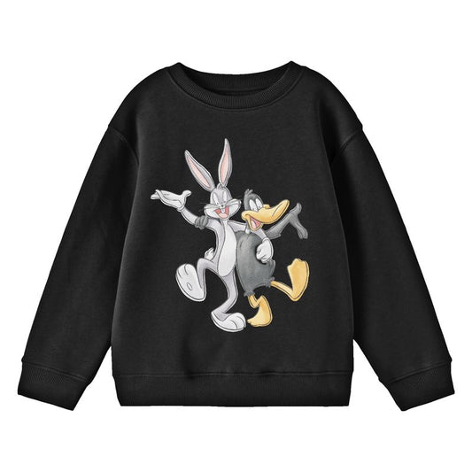 Looney Tunes Bugs Bunny and Daffy Duck Youth Black Crew Neck Sweatshirt