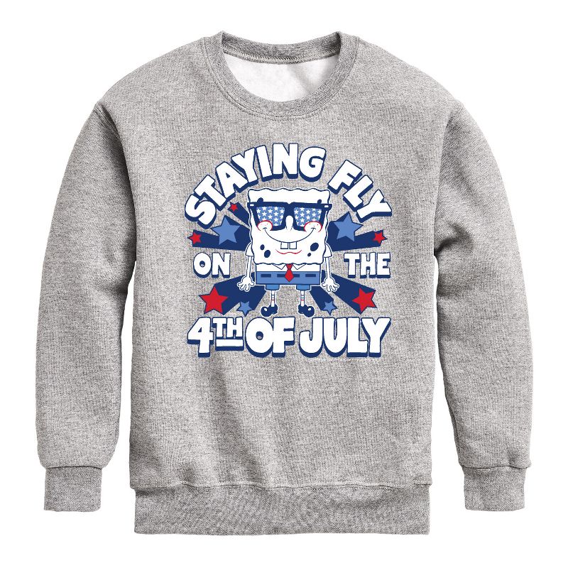 Boys' - SpongeBob SquarePants - Fly on the 4th of July Graphic Long Sleeve Fleece Sweatshirt