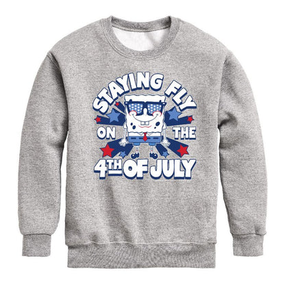 Boys' - SpongeBob SquarePants - Fly on the 4th of July Graphic Long Sleeve Fleece Sweatshirt