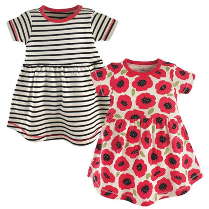 Touched by Nature Big Girls and Youth Organic Cotton Short-Sleeve Dresses 2pk, Poppy