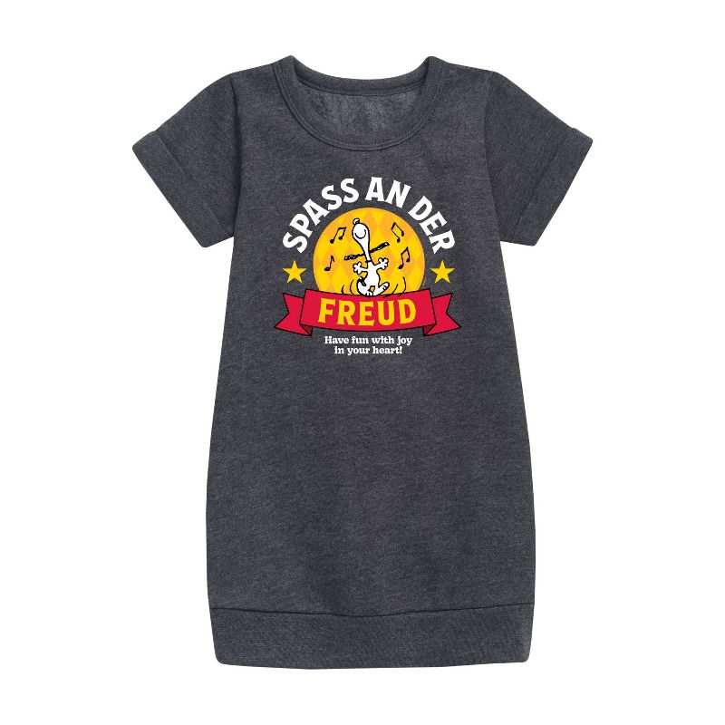 Girls' - Peanuts - Snoopy Spass An Der Freud Graphic Short Sleeve Fleece Dress