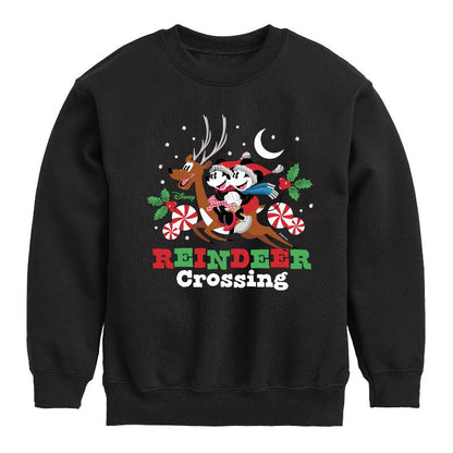 Boys' - Disney - Mickey and Minnie Reindeer Crossing Christmas Graphic Long Sleeve Fleece Sweatshirt