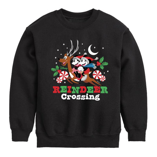 Boys' - Disney - Mickey and Minnie Reindeer Crossing Christmas Graphic Long Sleeve Fleece Sweatshirt