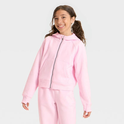 Girls' Active Comfort Full-Zip Hooded Sweatshirt - All In Motion™