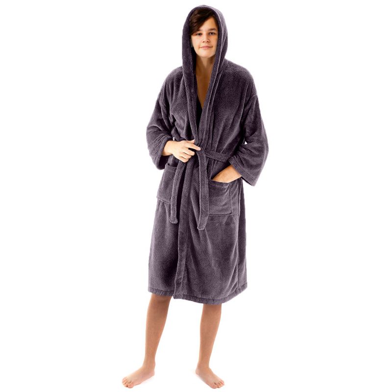 BC BARE COTTON Boys Hooded Robe Microfiber Plush Fleece Bathrobe