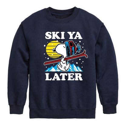 Boys' - Peanuts - Snoopy Ski Ya Later Graphic Long Sleeve Fleece Sweatshirt