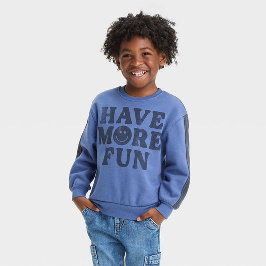 Grayson Mini Toddler Boys' Have More Fun French Terry Crewneck Pullover T-Shirt - Blue