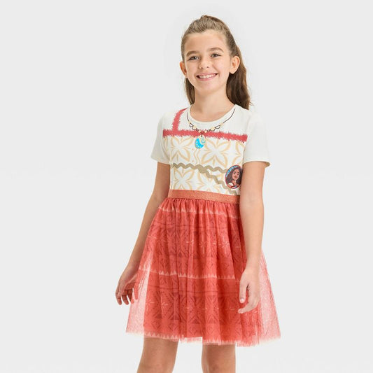 Girls' Moana 2 Cosplay Dress - Coral Red/Ivory