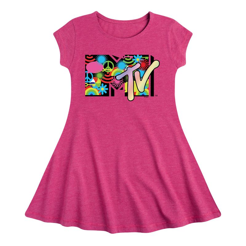 Girls' - MTV - Icon Collage Logo Fit & Flair Cap Sleeve Dress