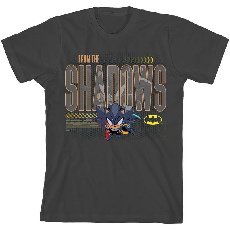 DC x Sonic the Hedgehog From The Shadows Shadow X Batman Yellow Outline Youth Crew Neck Short Sleeve T-Shirt