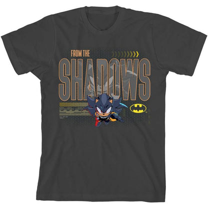 DC x Sonic the Hedgehog From The Shadows Shadow X Batman Yellow Outline Youth Crew Neck Short Sleeve T-Shirt