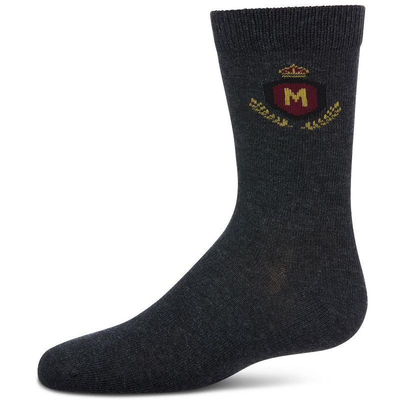 Memoi Boys Stitched M Crest Solid Color Dress Crew Socks