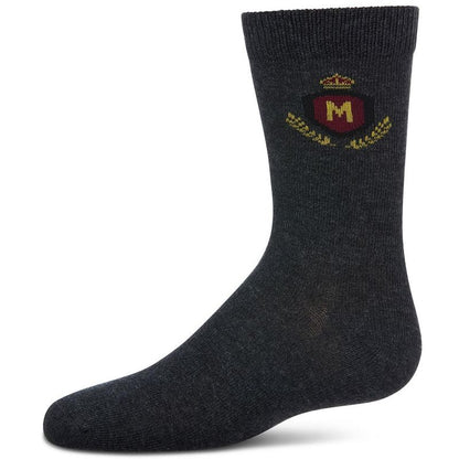Memoi Boys Stitched M Crest Solid Color Dress Crew Socks